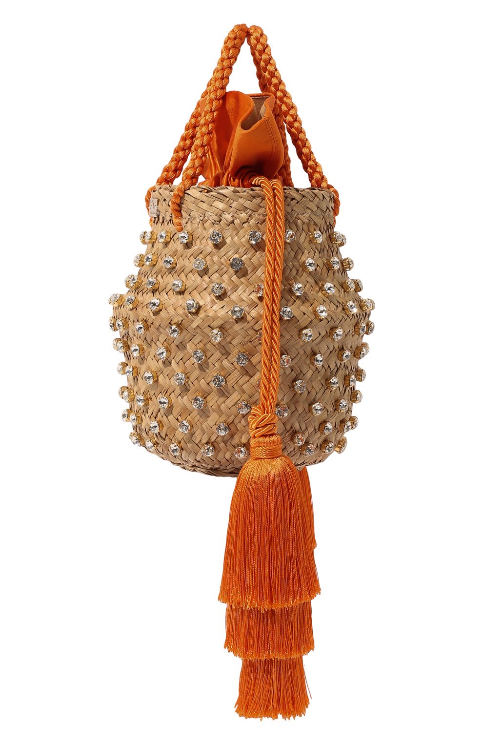 Женская сумка carol small LE NINE оранжевого цвета, арт. CRS2-00030-228/30/C0TT0N/SATIN | Фото 4 (Сумки-технические: Сумки top-handle; Материал: Растительное волокно; Ремень/цепочка: На ремешке; Размер: small)