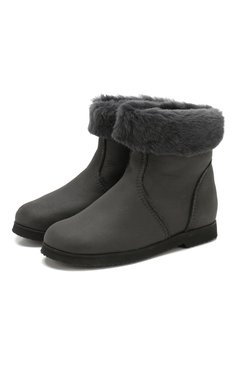 Детские замшевые ботинки с меховой отделкой PRETTY BALLERINAS серого цвета, арт. 39.310/ASPEN/ASPEN | Фото 1 (Материал утеплителя: Натуральный мех, Овчина; Материал сплава: Проставлено, Проверено; Нос: Не проставлено; Статус проверки: Проверено, Проверена категория)