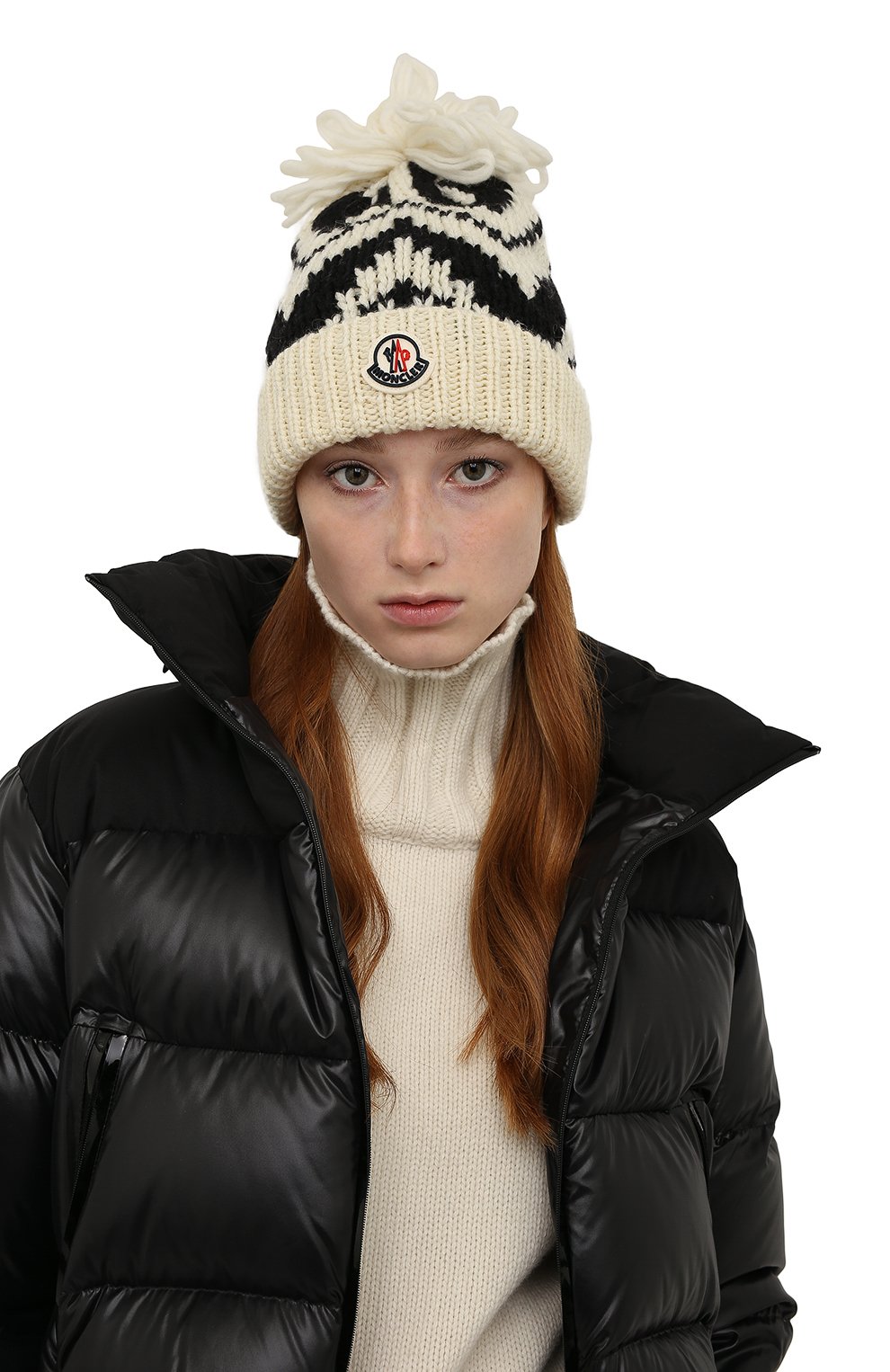 Женская шерстяная шапка MONCLER черно-белого цвета, арт. G2-093-3B000-46-M1279 | Фото 2 (Материал: Текстиль, Шерсть)