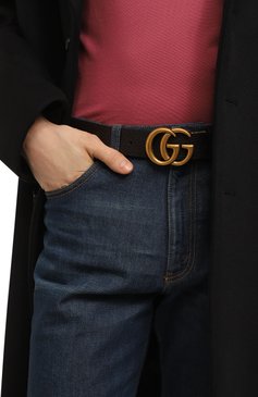 Мужской кожаный ремень GUCCI черного цвета, арт. 474350 CAO2T | Фото 2 (Случай: Повседневный; Материал: Натуральная кожа)