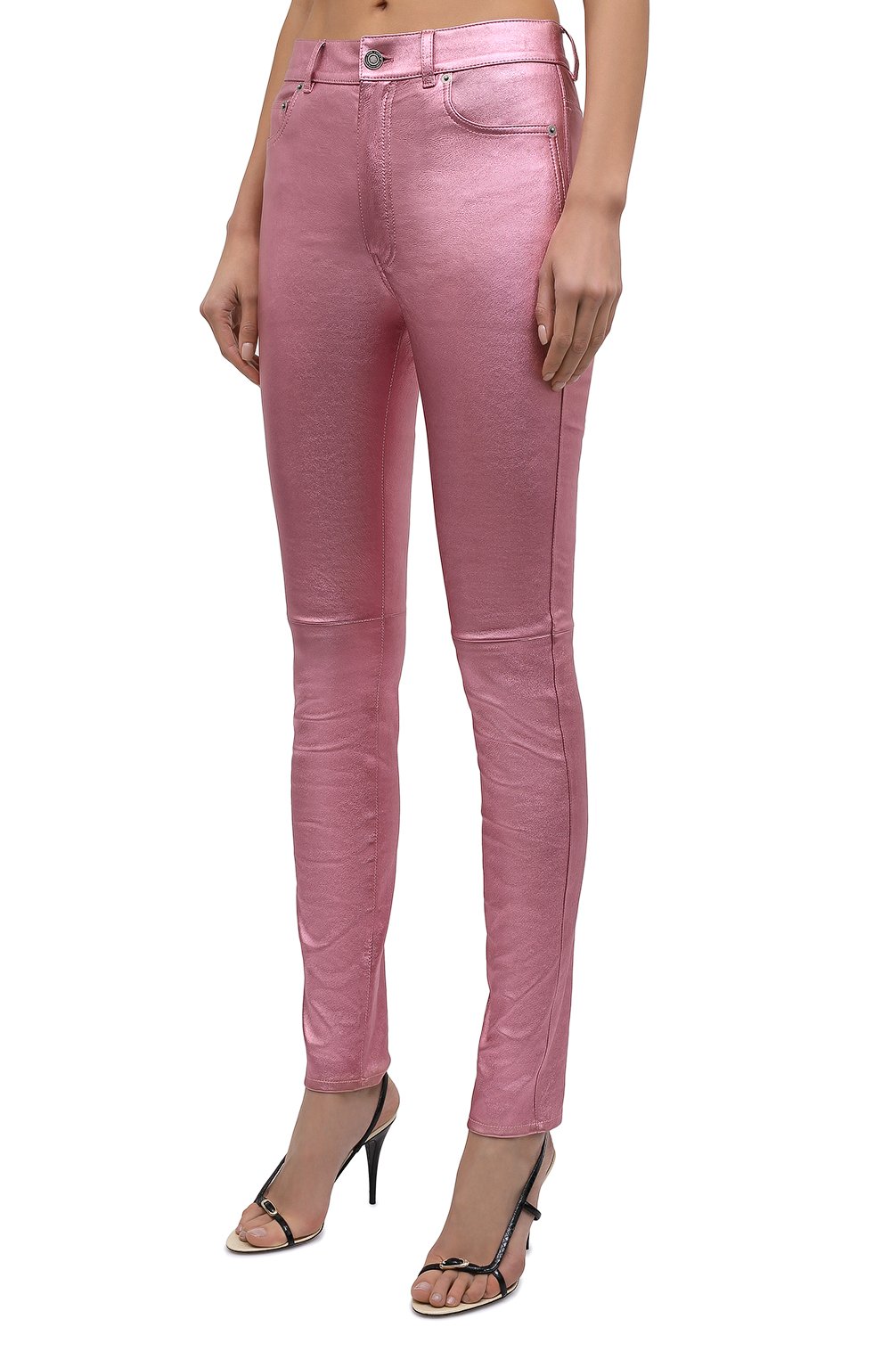 Женские кожаные брюки SAINT LAURENT розового цвета, арт. 619744/YC2XG | Фото 3 (Стили: Гламурный; Длина (брюки, джинсы): Стандартные; Женское Кросс-КТ: Брюки-одежда, Кожаные брюки; Региональные ограничения б елый список (Axapta Mercury): RU; Материал сплава: Проставлено; Материал внешний: Натуральная кожа; Драгоценные камни: Проставлено; Силуэт Ж (брюки и джинсы): Узкие; Материал подклада: Хлопок)