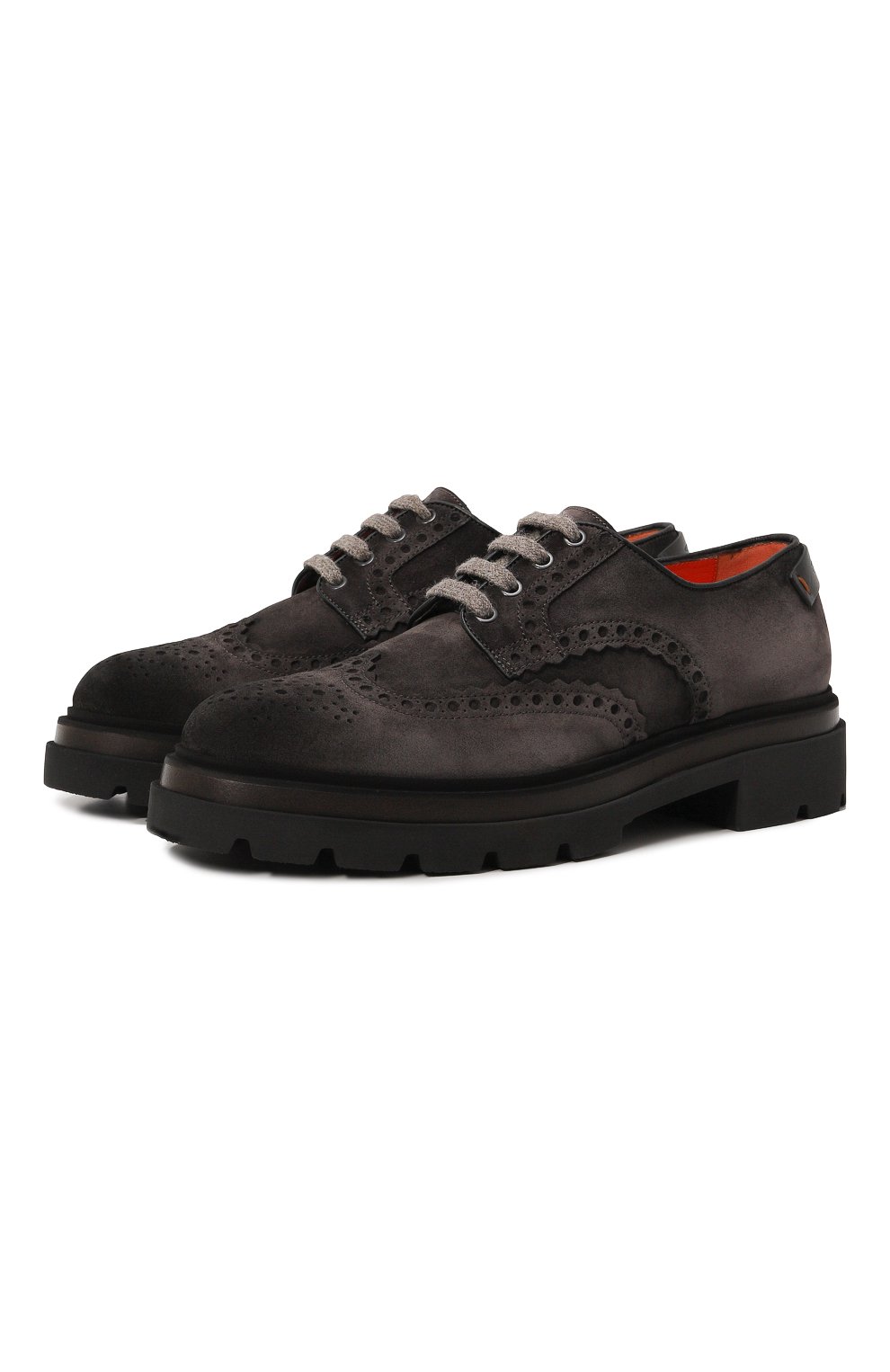 Мужские замшевые дерби SANTONI темно-серого цвета, арт. MGMG17800JK4EGXXS50 | Фото 1 (Мужское Кросс-КТ: Броги-обувь; Материал внутренний: Натуральная кожа; Материал сплава: Проставлено; Нос: Не проставлено; Стили: Классический; Материал внешний: Замша)