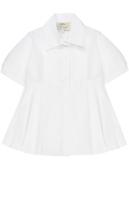 Детское хлопковая блуза с защипами и поясом CAF белого цвета, арт. 24-P0/6A-8A | Фото 1 (Материал внешний: Хлопок; Рукава: Короткие; Статус проверки: Проверено, Проверена категория)