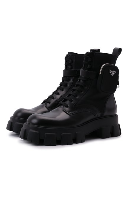 Мужские комбинированные ботинки monolith PRADA черного цвета по цене 150000 руб., арт. 2UE007-3LFR-F0002-D002 | Фото 1