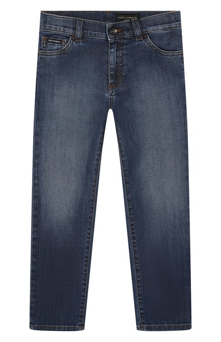 Детские джинсы DOLCE & GABBANA темно-синего цвета, арт. L42F01/LD737/2-6 | Фото 1 (Статус проверки: Проверена категория; Материал внешний: Хлопок; Детали: Потертости; Региональные ограничения белый список (Axapta Mercury): RU; Ростовка одежда: 2 года | 92 см, 3 года | 98 см, 4 года | 104 см, 5 лет | 110 см, 6 лет | 116 см)