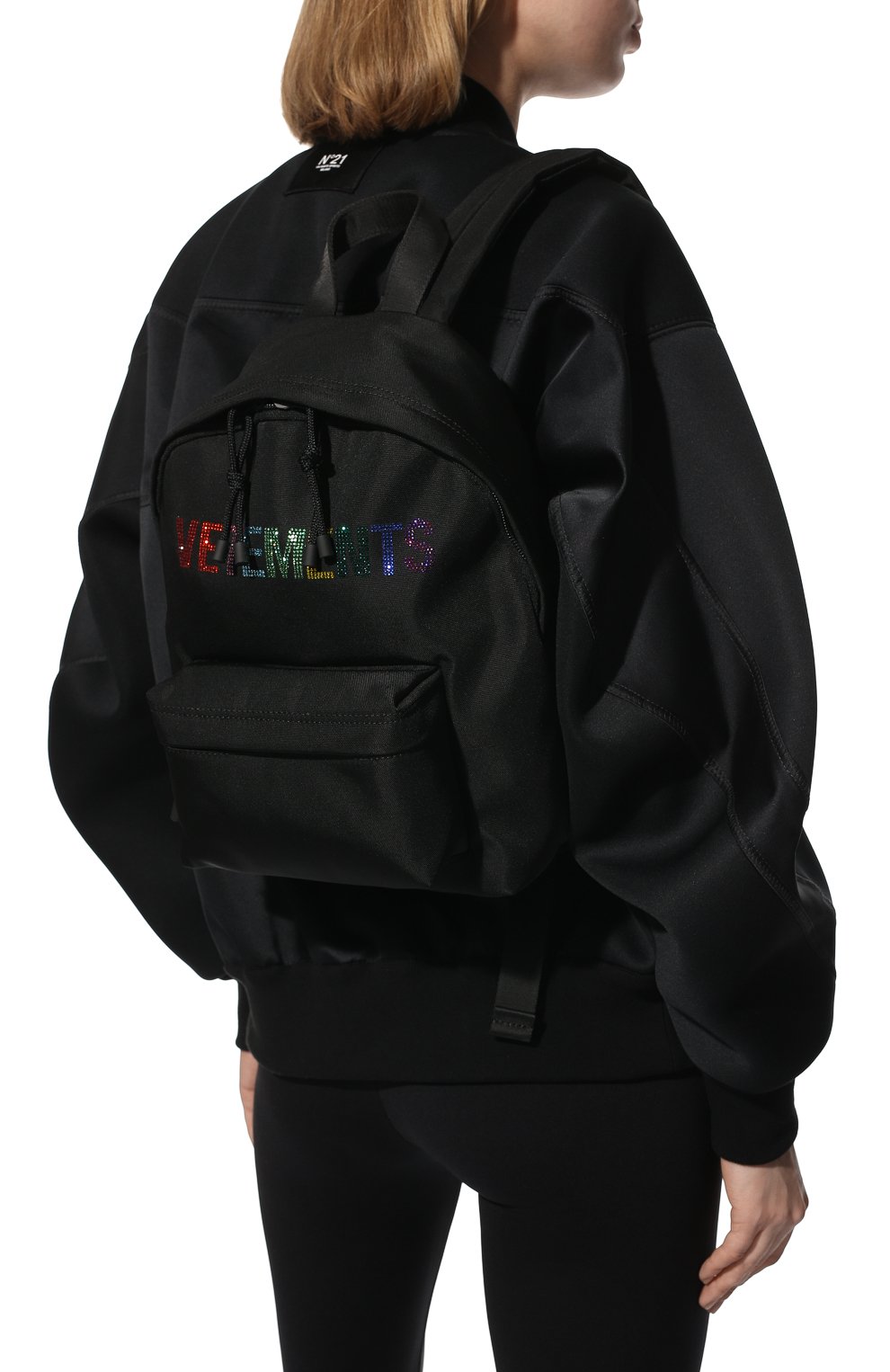 Женский рюкзак VETEMENTS черного цвета, арт. UE52BA740B 1302/W | Фото 2 (Размер: medium; Материал: Текстиль)