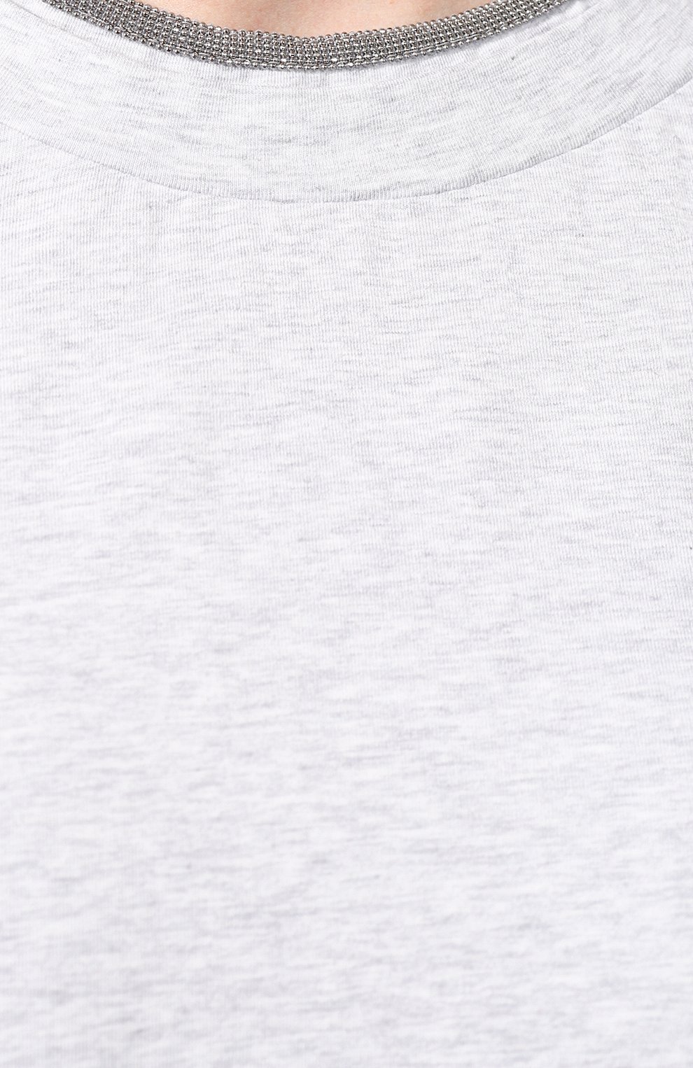 Женская хлопковая футболка BRUNELLO CUCINELLI светло-серого цвета, арт. M0T18BD200 | Фото 5 (Принт: Без принта; Рукава: Короткие; Длина (для топов): Стандартные; Региональные ограничения белый список (Axapta Mercury): RU; Материал внешний: Хлопок; Женское Кросс-КТ: Футболка-одежда; Размерность: Маломерит; Стили: Кэжуэл; Статус проверки: Проверена категория)