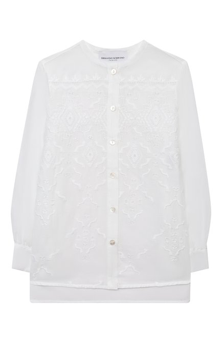 Детское хлопковая блузка ERMANNO SCERVINO белого цвета, арт. ESFCA008 RI320 WSUNI1/3A-4A | Фото 1 (Материал внешний: Хлопок; Рукава: Длинные; Региональные ограничения белый список (Axapta Mercury): RU; Случай: Повседневный; Ростовка одежда: 4 года | 104 см)