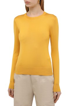 Женский шелковый пуловер DOLCE & GABBANA желтого цвета, арт. FX621T/JASJX | Фото 3 (Материал внешний: Шелк; Рукава: Длинные; Длина (для топов): Стандартные; Региональные ограничения белый список (Axapta Mercury): RU; Женское Кросс-КТ: Пуловер-одежда; Стили: Романтичный)
