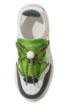 Детские кроссовки EMPORIO ARMANI зеленого цвета, арт. XYX033/X0T71/28-34 | Фото 4 (Материал внешний: Текстиль; Материал сплава: Проставлено; Нос: Не проставлено; Материал внутренний: Текстиль)