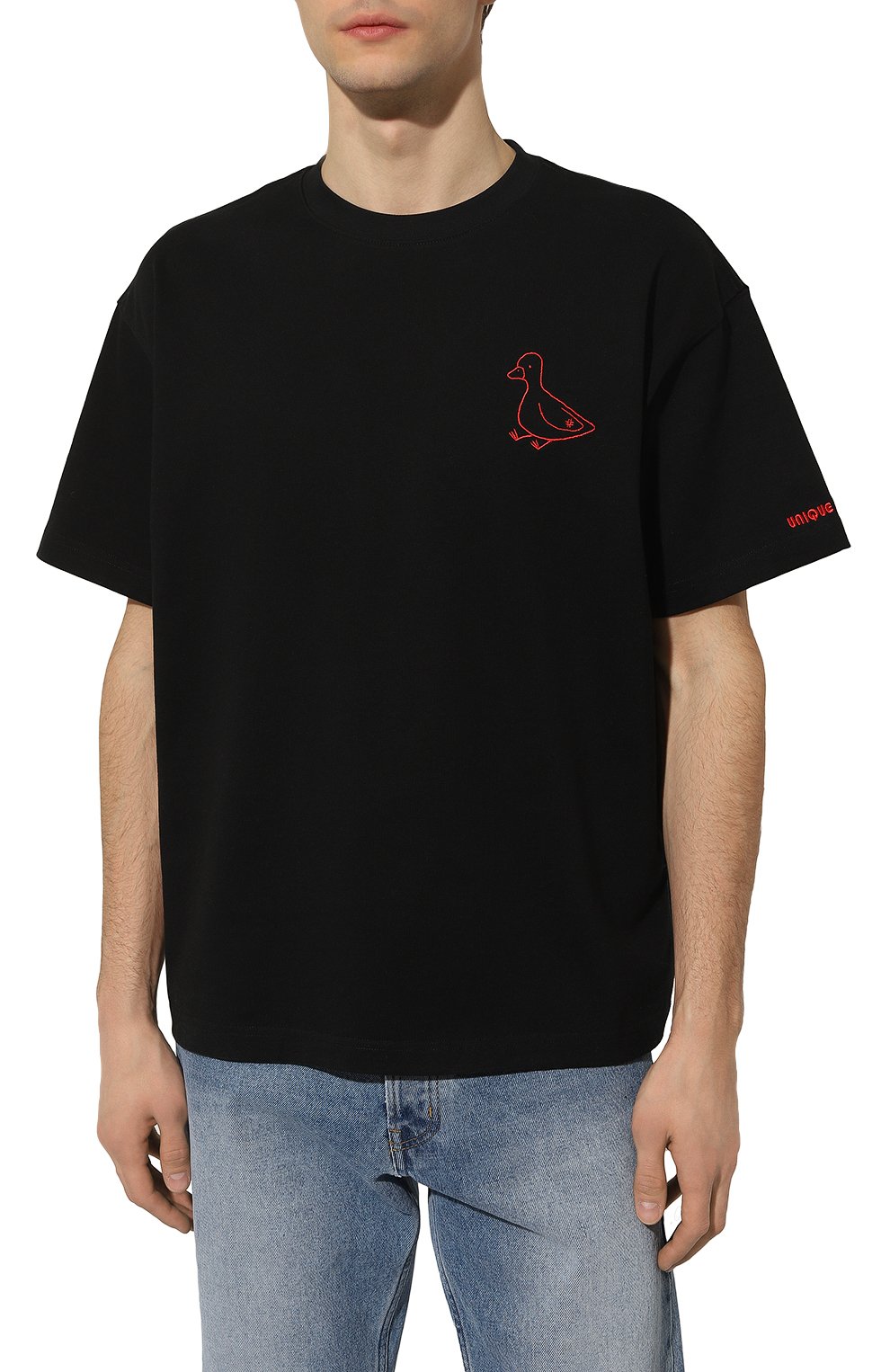 Мужская хлопковая футболка UNIQUE AS DUCK черного цвета, арт. TSHB1 | Фото 3 (Рукава: Короткие; Длина (для топов): Стандартные; Стили: Гранж; Принт: С принтом; Материал внешний: Хлопок)
