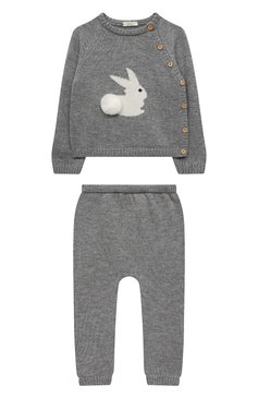 Детский комплект из пуловера и брюк BABY T серого цвета, арт. 22AI170C/18M-3A | Фото 1 (Материал внешний: Шерсть; Материал сплава: Проставлено; Нос: Не проставлено)
