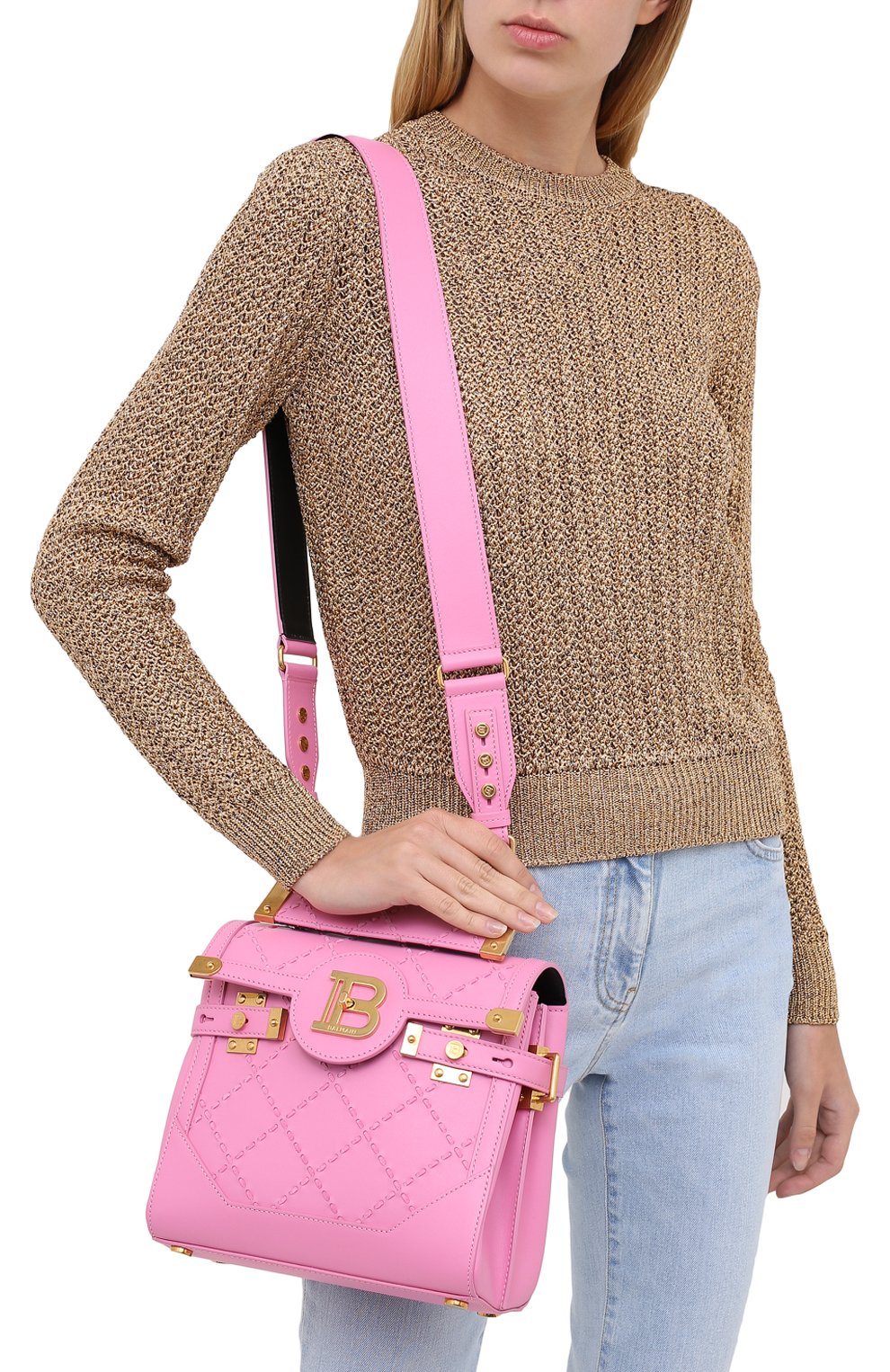 Женская сумка bbuzz 23 BALMAIN розового �цвета, арт. UN1S501/LMCR | Фото 5 (Сумки-технические: Сумки через плечо, Сумки top-handle; Материал: Натуральная кожа; Ремень/цепочка: На ремешке; Размер: small)