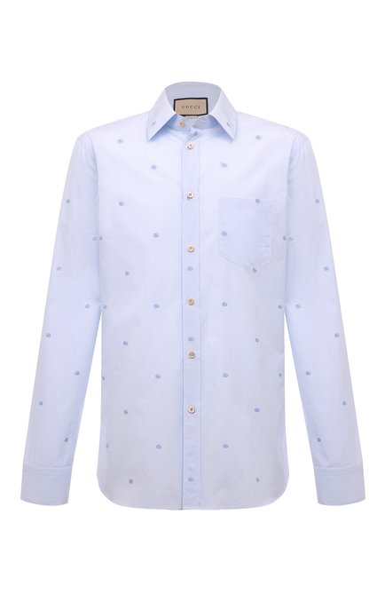 Мужская хлопковая рубашка GUCCI голубого цвета по цене 60420 руб., арт. 673494 ZAHJ0 | Фото 1