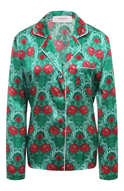 Женская шелковая блузка RUBEUS MILANO зеленого цвета, арт. SHIRT/ | Фото 1 (Драгоценные камни: Проставлено; Материал внешний: Шелк; Длина (для топов): Стандартные; Рукава: Длинные; Материал сплава: Проставлено)
