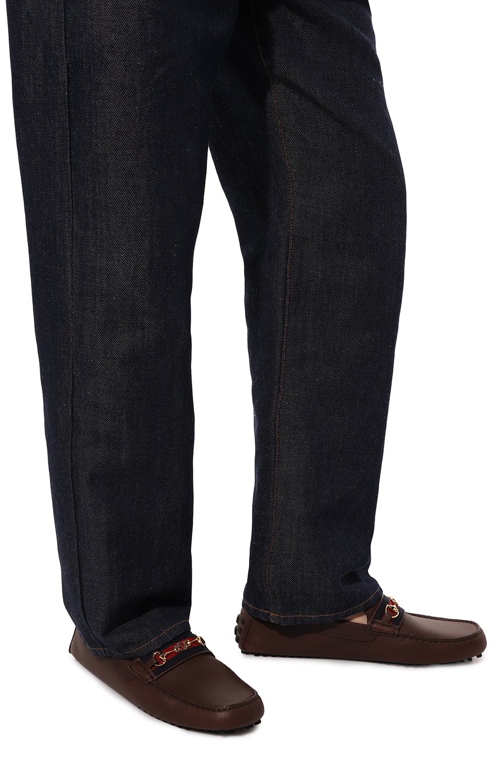 Мужские кожаные мокасины ayrton GUCCI коричневого цвета, арт. 624698 1XH10 | Фото 3 (Стили: Кэжуэл)