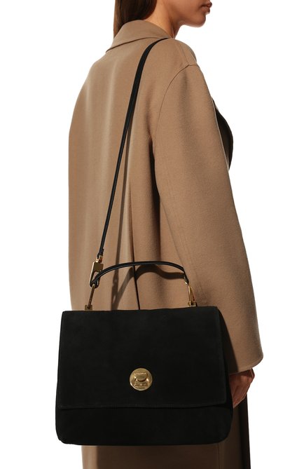 Женская сумка liya COCCINELLE черного цвета, арт. E1 MD1 18 01 01 | Фото 2 (Ремень/цепочка: На ремешке; Материал: Натуральная кожа, Натуральная замша; Размер: medium; Сумки-технические: Сумки top-handle)