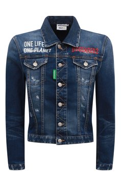 Женская джинсовая куртка dsquared2 x smiley DSQUARED2 синего цвета, арт. S73AM0344/S30816 | Фото 1 (Кросс-КТ: Куртка, Деним; Рукава: Длинные; Стили: Гранж; Материал внешний: Хлопок, Деним; Длина (верхняя одежда): Короткие)