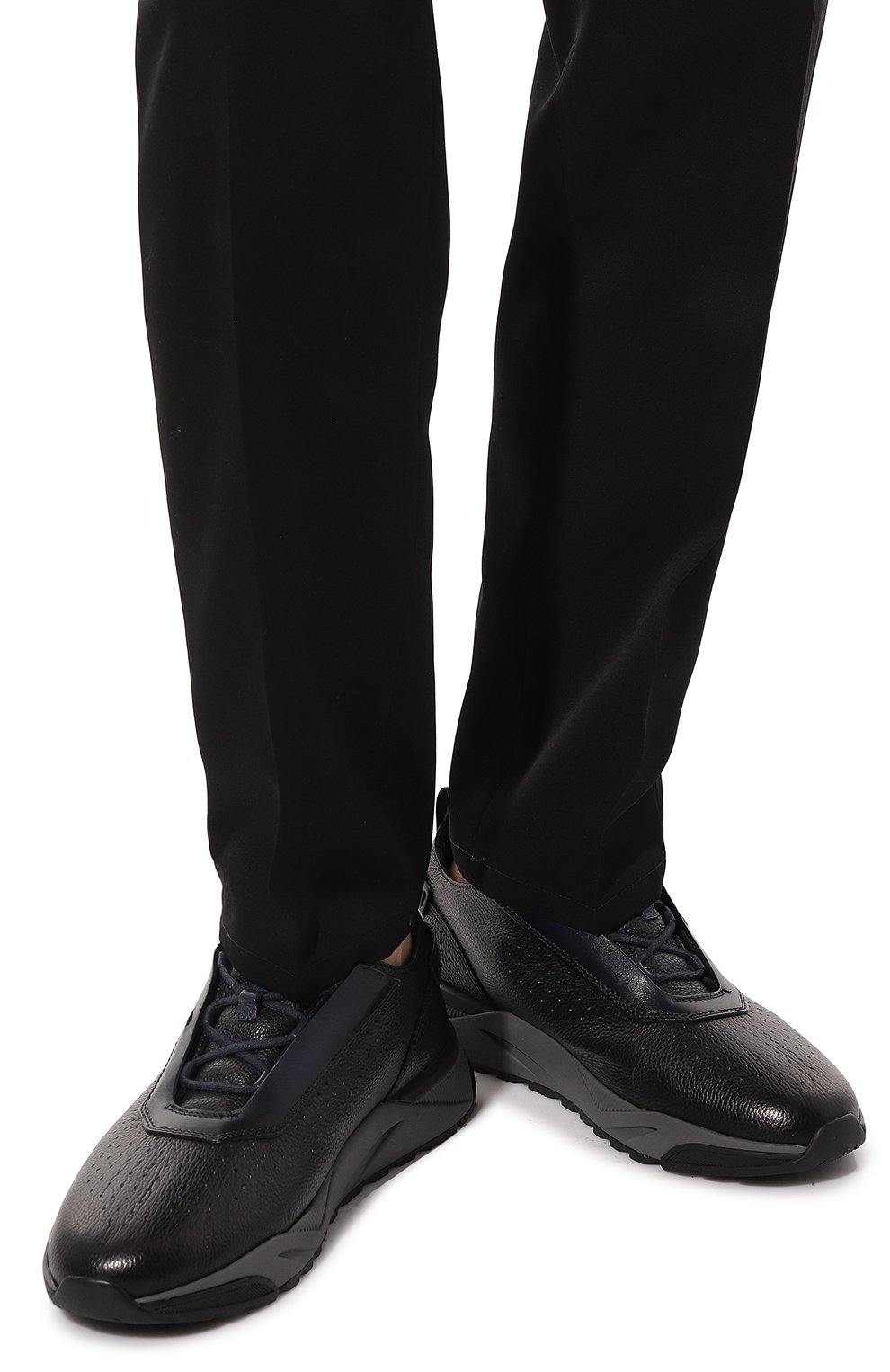 Мужские кожаные кроссовки SANTONI темно-синего цвета, арт. MBIM21783ANEPSU6 | Фото 3 (Материал утеплителя: Натуральный мех; Материал сплава: Проставлено; Стили: Классический; Подошва: Массивная; Драгоценные камни: Проставлено)