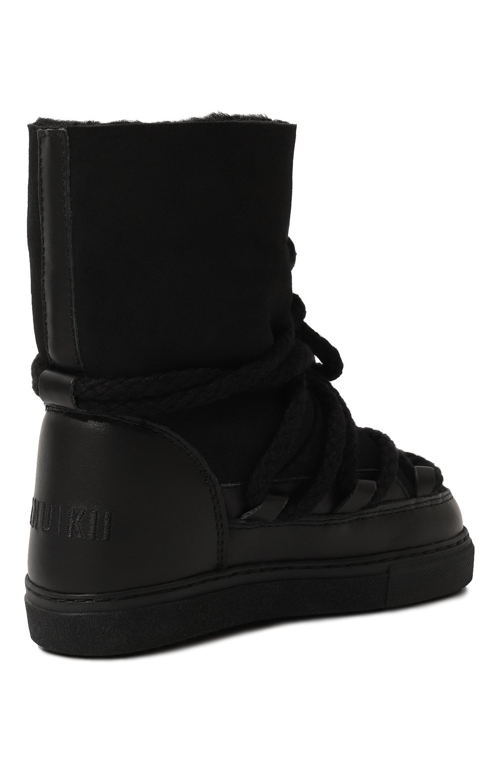 Детские кожаные сапоги INUIKII черного цвета, арт. 65207-001/27-33 | Фото 3 (Материал утеплителя: Натуральный мех; Материал сплава: Проставлено; Нос: Не проставлено)