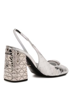 Женские кожаные туфли PRADA серебряного цвета, арт. 1I770M-3LJ0-F0118-090 | Фото 5 (Каблук высота: Высокий; Материал внешний: Кожа; Каблук тип: Устойчивый; Подошва: Плоская)