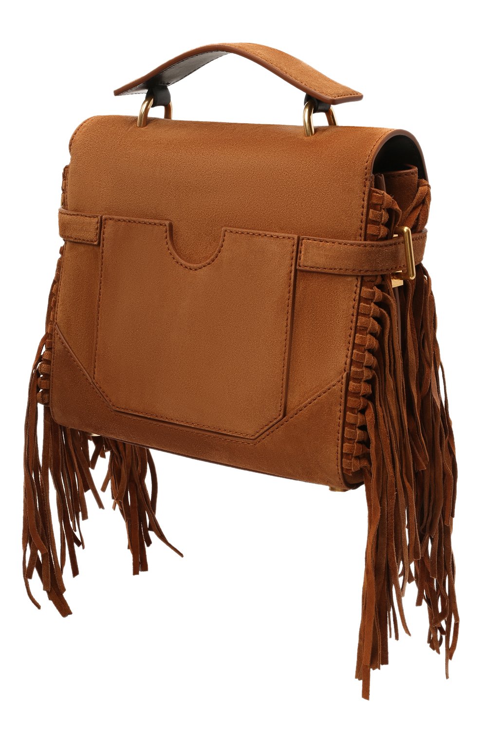 Женская сумка buzz 23 BALMAIN коричневого цвета, �арт. WN1DB534/LCRF | Фото 3 (Сумки-технические: Сумки top-handle; Материал: Натуральная кожа, Натуральная замша; Ремень/цепочка: На ремешке; Размер: small)