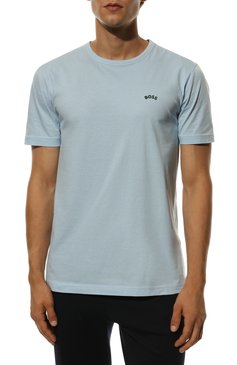 Мужская хлопковая футболка BOSS голубого цвета, арт. 50469062 | Фото 3 (Принт: Без принта; Рукава: Короткие; Длина (для топов): Стандартные; Материал внешний: Хлопок; Стили: Кэжуэл)