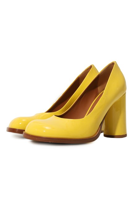 Женские кожаные туфли MATTIA CAPEZZANI желтого цвета, арт. W385/VERNICE | Фото 1 (Каблук высота: Высокий; Драгоценные камни: Проставлено; Материал сплава: Проставлено; Материал внутренний: Натуральная кожа; Подошва: Плоская; Каблук тип: Устойчивый)