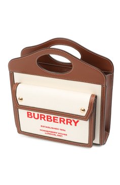 Женская сумка pocket BURBERRY бежевого цвета, арт. 8037401 | Фото 4 (Сумки-технические: Сумки через плечо, Сумки top-handle; Ремень/цепочка: На ремешке; Материал: Текстиль; Размер: small)