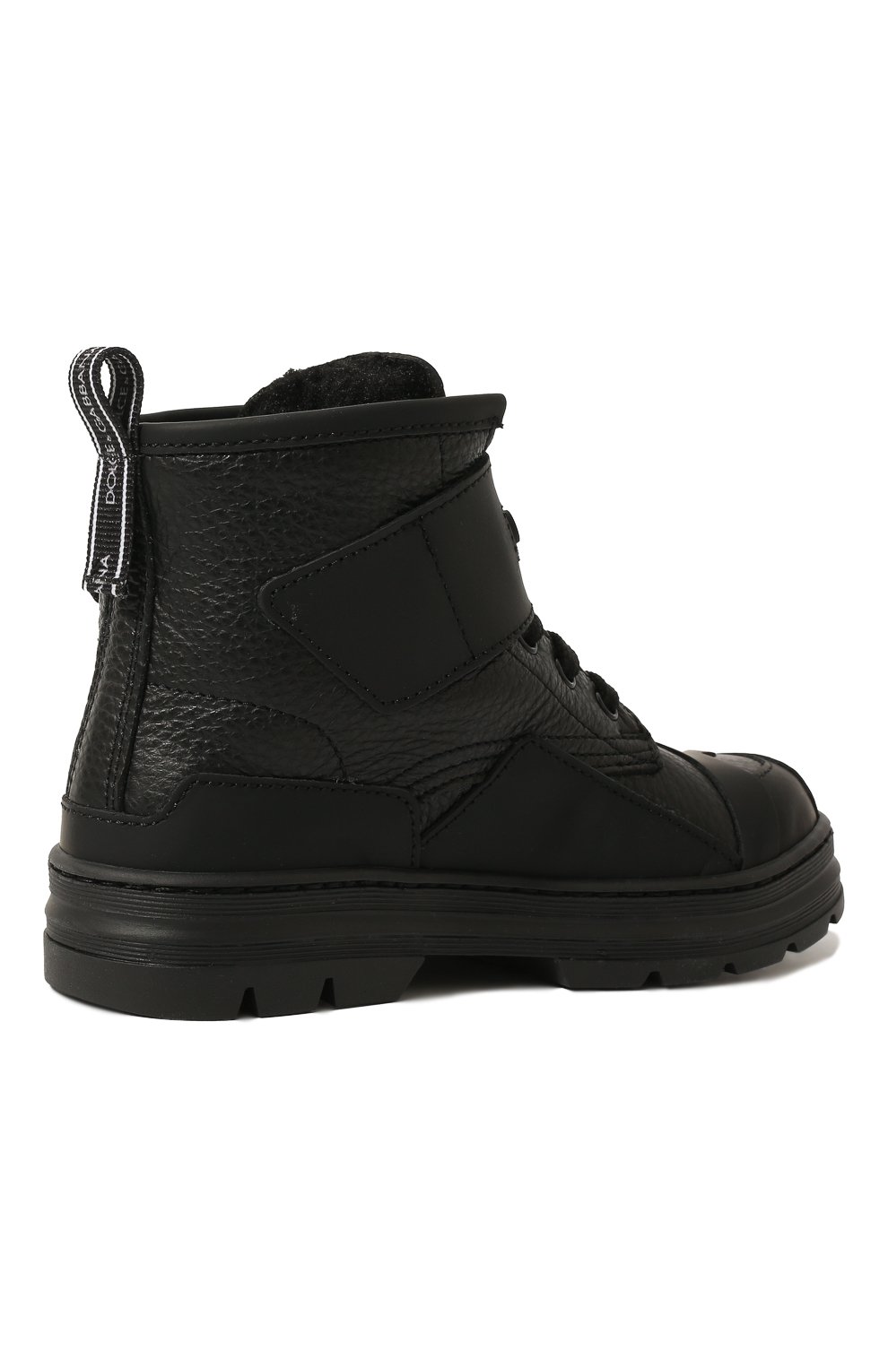 Детские кожаные ботинки DOLCE & GABBANA черного цвета, арт. DA5035/AA306/24-28 | Фото 3 (Материал сплава: Проставлено; Нос: Не проставлено; Материал внутренний: Текстиль)