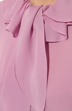 Женская шелковая блузка GUCCI светло-розового цвета, арт. 662332 ZFZ91 | Фото 5 (Материал внешний: Шелк; Рукава: Длинные; Принт: Без принта; Длина (для топов): Стандартные; Материал сплава: Проставлено; Драгоценные камни: Проставлено; Стили: Романтичный; Женское Кросс-КТ: Блуза-одежда)