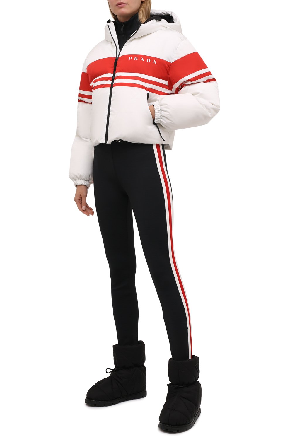 Женская утепленная куртка PRADA разноцветного цвета, арт. 29R698-10UY-F0970-212 | Фото 2 (Кросс-КТ: Ку�ртка, Утепленный, лыжи; Рукава: Длинные; Материал внешний: Синтетический материал; Стили: Спорт-шик; Длина (верхняя одежда): Короткие)
