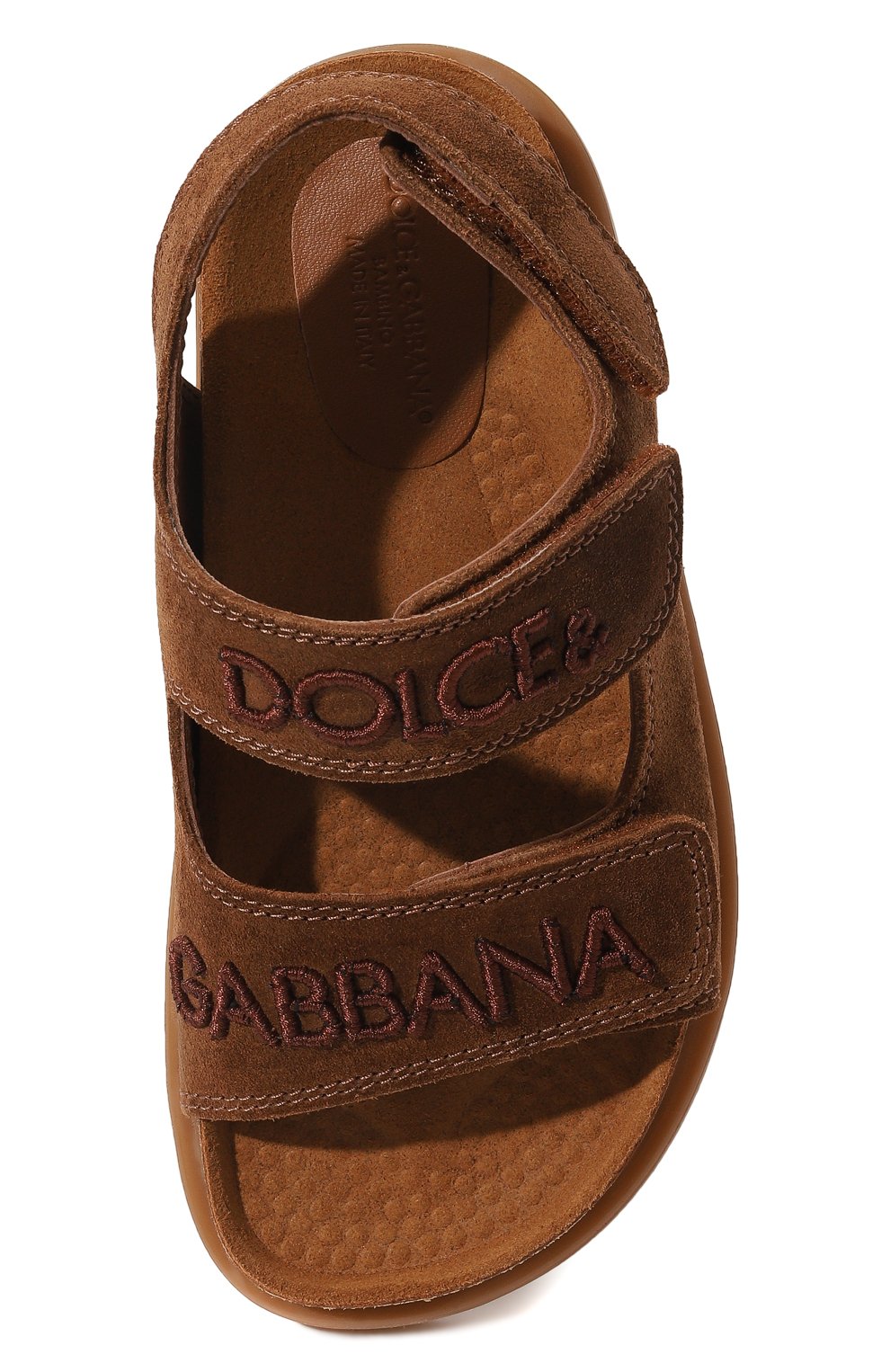 Детские кожаные сандалии DOLCE & GABBANA коричневого цвета, арт. DA5131/AA450/24-28 | Фото 4 (Материал внутренний: Натуральная кожа)