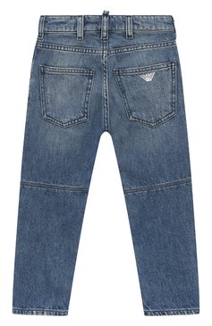 Детские джинсы EMPORIO ARMANI синего цвета, арт. 3R4J04/4D3ZZ | Фото 2 (Материал сплава: Проставлено; Нос: Не проставлено; Материал внешний: Хлопок; Детали: Потертости)