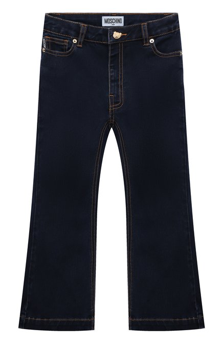 Детские джинсы MOSCHINO темно-си него цвета, арт. HAP04U/LXE49/4A-8A | Фото 1 (Материал внешний: Хлопок; Нос: Не проставлено; Материал сплава: Проставлено)