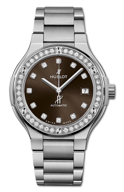 Женские часы classic fusion titanium brown diamonds bracelet HUBLOT бесцветного цвета, арт. 568.NX.897M.NX.1204 | Фото 1 (Материал корпуса: Титан; Цвет циферблата: Другое; Механизм: Автомат)