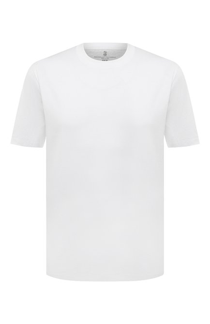 Мужская хлопковая футболка  BRUNELLO CUCINELLI белого цвета, арт. M0T611308 | Фото 1 (Материал внешний: Хлопок; Принт: Без принта; Рукава: Короткие; Стили: Кэжуэл; Мужское Кросс-КТ: Футболка-одежда; Длина (для топов): Стандартные; Размерность: Маломерит)
