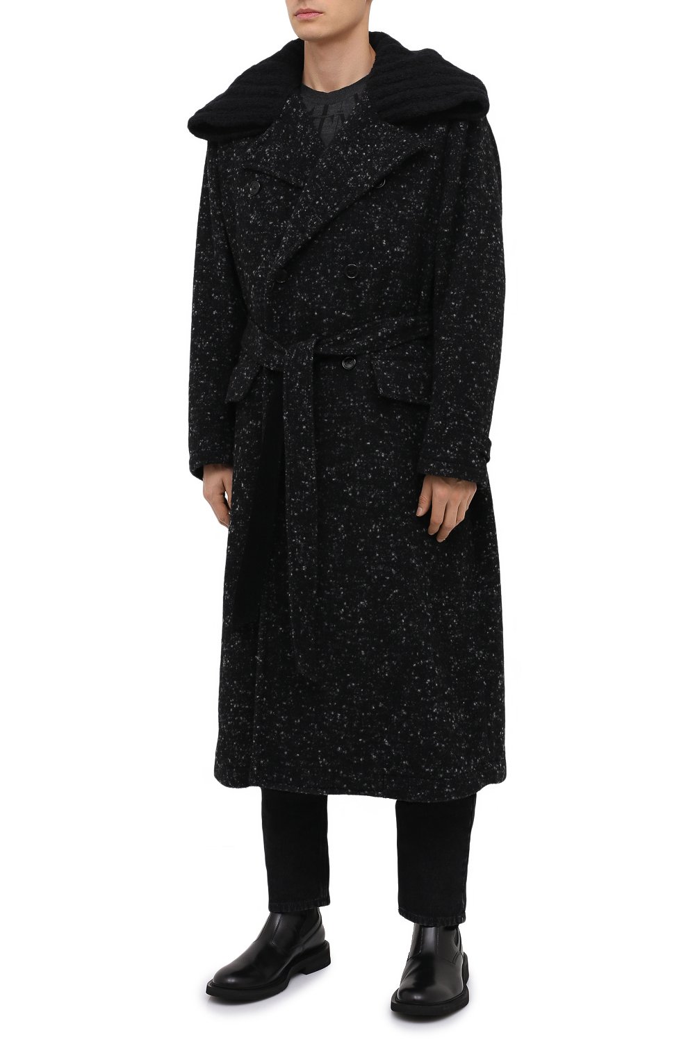 Мужской пальто из шерсти и хлопка DOLCE & GABBANA серого цвета, арт. G024TT/FMMF3 | Фото 3 (Материал внешний: Шерсть; Рукава: Длинные; Мужское Кросс-КТ: Верхняя одеж�да, пальто-верхняя одежда; Длина (верхняя одежда): Длинные; Стили: Кэжуэл)