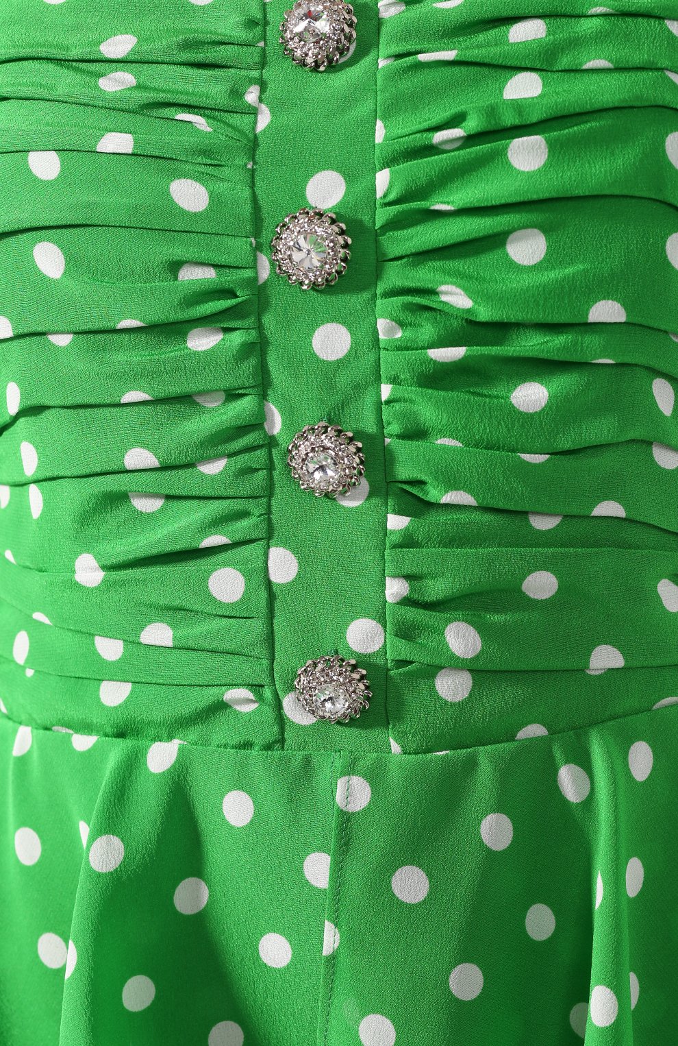 Женское шелковое платье ALESSANDRA RICH зеленого цвета, арт. FAB2129-F2818 | Фото 5 (Материал внешний: Шелк; Рукава: Короткие; Случай: Повседневный; Региональные ограничения белый список (Axapta Mercury): RU; Материал сплава: Проставлено; Длина Ж (юбки, платья, шорты): Миди; Драгоценные камни: Проставлено; Женское Кросс-КТ: Платье-одежда; Материал подклада: Купро)