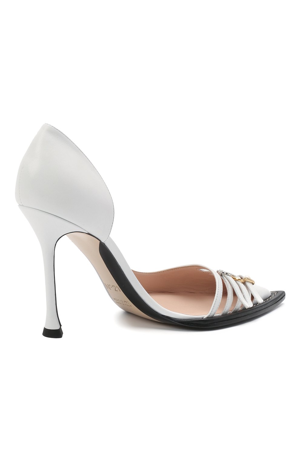 Женские кожаные туфли N21 белого цвета, арт. 21ECS0NV11102/PUMP | Фото 4 (Каблук высота: Высокий; Материал внутренний: Натуральная кожа; Каблук тип: Шпилька; Подошва: Плоская)