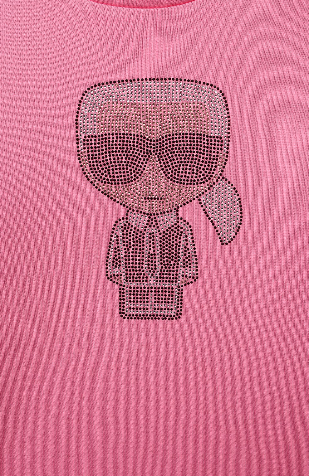 Детское хлопковое платье KARL LAGERFELD KIDS розового цвета, арт. Z12190 | Фото 3 (Рукава: Длинные; Случай: Повседневный; Материал внешний: Хлопок; Девочки Кросс-КТ: Платье-одежда; Ростовка одежда: 9 лет | 134 см, 12 лет | 152 см, 13 - 15 лет | 158 см, 5 лет | 110 см)