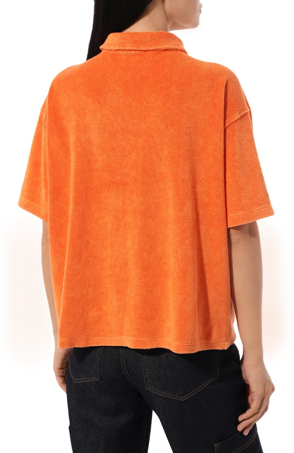 Женская хлопковая рубашка ELECTRIC&ROSE оранжевого цвета, арт. LFCV168VIN | Фото 4 (Принт: Без принта; Рукава: Короткие; Женское Кросс-КТ: Рубашка-одежда; Длина (для топов): Стандартные; Материал сплава: Проставлено; Материал внешний: Хлопок; Драгоценные камни: Проставлено; Стили: Кэжуэл)