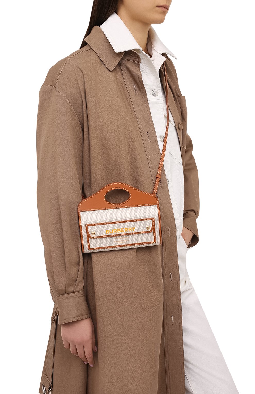 Женская сумка pocket small BURBERRY коричневого цвета, арт. 8036740 | Фото 2 (Сумки-технические: Сумки через плечо, Сумки top-handle; Ремень/цепочка: На ремешке; Материал: Текстиль; Размер: small)