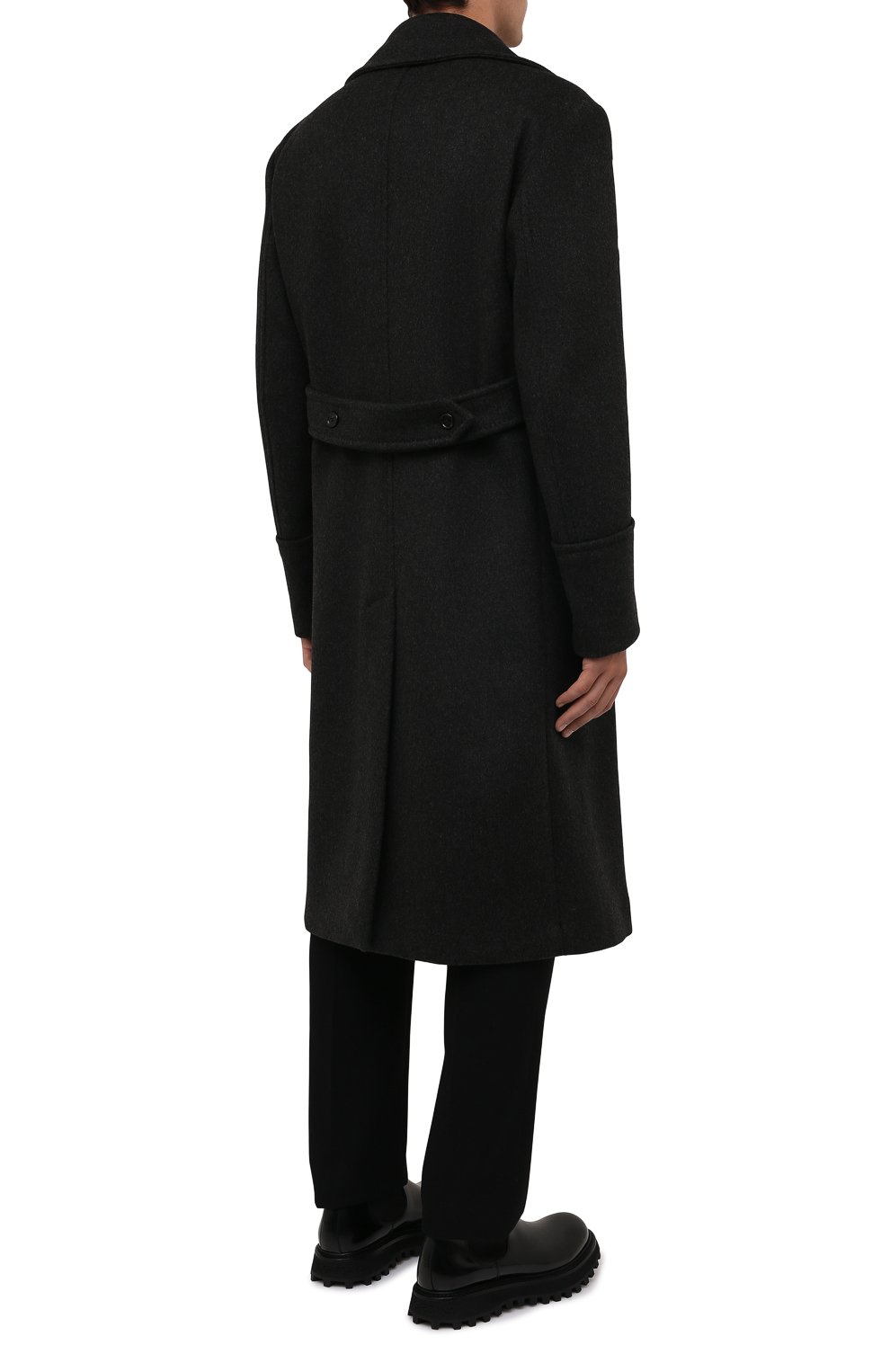 Мужской шерстяное пальто DOLCE & GABBANA темно-серого цвета, арт. G024ZT/FU2H5 | Фото 4 (Материал внешний: Шерсть; Рукава: Длинные; Длина (верхняя одежда): Длинные; Мужское Кросс-КТ: пальто-верхняя одежда; Стили: Кэжуэл)