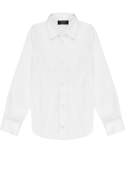 Детская хлопковая рубашка прямого кроя DAL LAGO белого цвета, арт. N402/7317/4-6 | Фото 1 (Статус проверки: Проверена категория; Рукава: Длинные; Материал внешний: Хлопок; Принт: Без принта; Случай: Формальный; Стили: Классический; Мальчики-школьная форма: Рубашки; Ростовка одежда: 4 года | 104 см, 5 лет | 110 см, 6 лет | 116 см)
