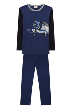 Женская хлопковая пижама STORY LORIS темно-синего цвета, арт. 36232/2A-6A | Фото 1 (Рукава: Длинные; Материал сплава: Проставлено; Материал внешний: Хлопок; Драгоценные камни: Проставлено)
