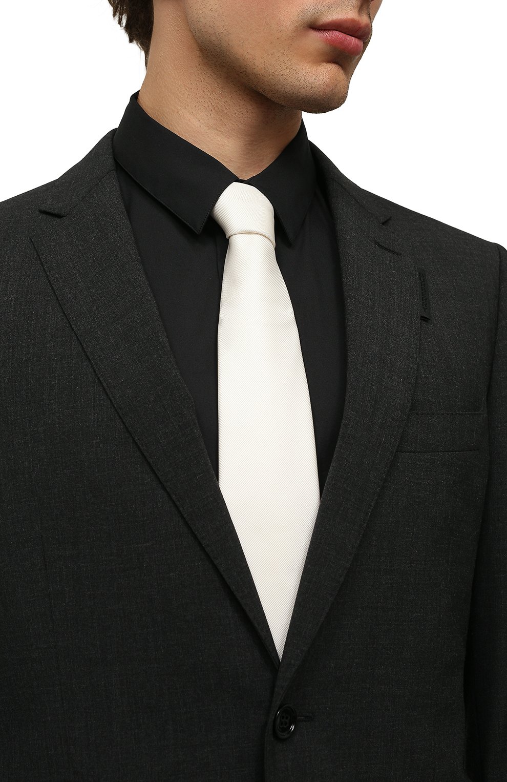 Мужской шелковый галстук GIORGIO ARMANI белого цвета, арт. 360054/8P999 | Фото 2 (Материал: Текстиль, Шелк; Принт: Без принта; Материал сплава: Проставлено; Нос: Не проставлено)