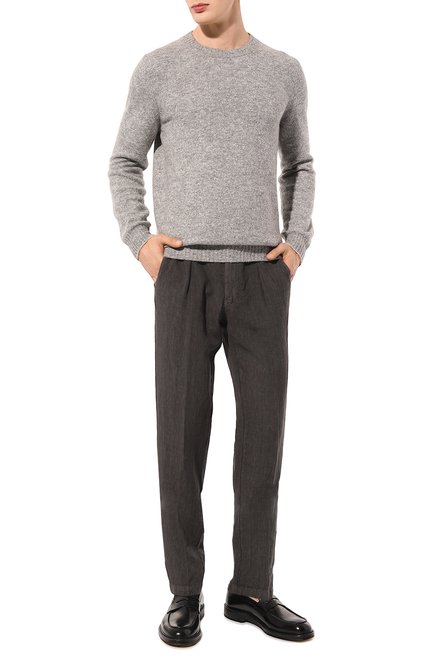Мужские льняные брюки MUST темно-серого цвета, арт. 523G/6919 | Фото 2 (Длина (брюки, джинсы): Стандартные; Материал сплава: Проставлено; Материал внешний: Лен; Драгоценные камни: Проставлено)