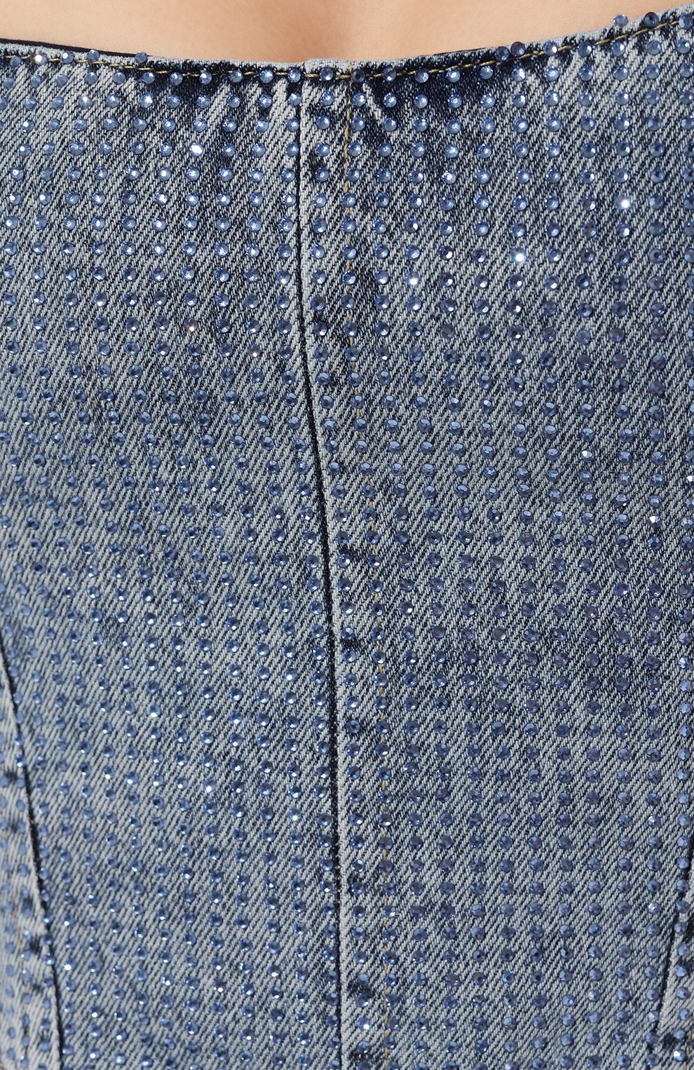 Женский джинсовый бра-топ PATRIZIA PEPE голубого цвета, арт. 2C1470_D043 | Фото 5 (Кросс-КТ: Деним; Стили: Гранж; Материал сплава: Проставлено; Материал внешний: Хлопок, Деним; Драгоценные камни: Проставлено; Длина (для топов): Укороченные)