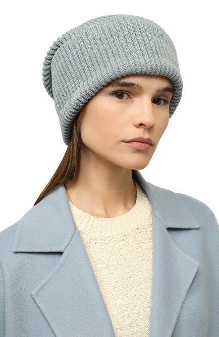 Женская кашемировая шапка INVERNI голубого цвета, арт. 4610 CM | Фото 2 (Материал: Кашемир, Шерсть, Текстиль)